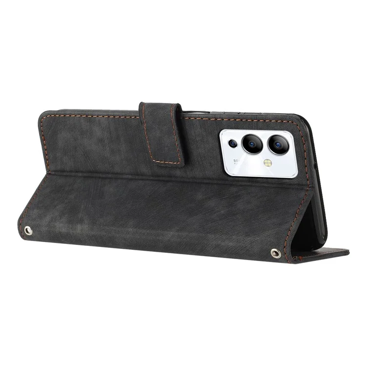 Para Infinix Note 12 5G / Note 12 Pro 5G Estuche de Teléfono de Cuero PU con Líneas Impresas Flip Wallet Cover - Negro