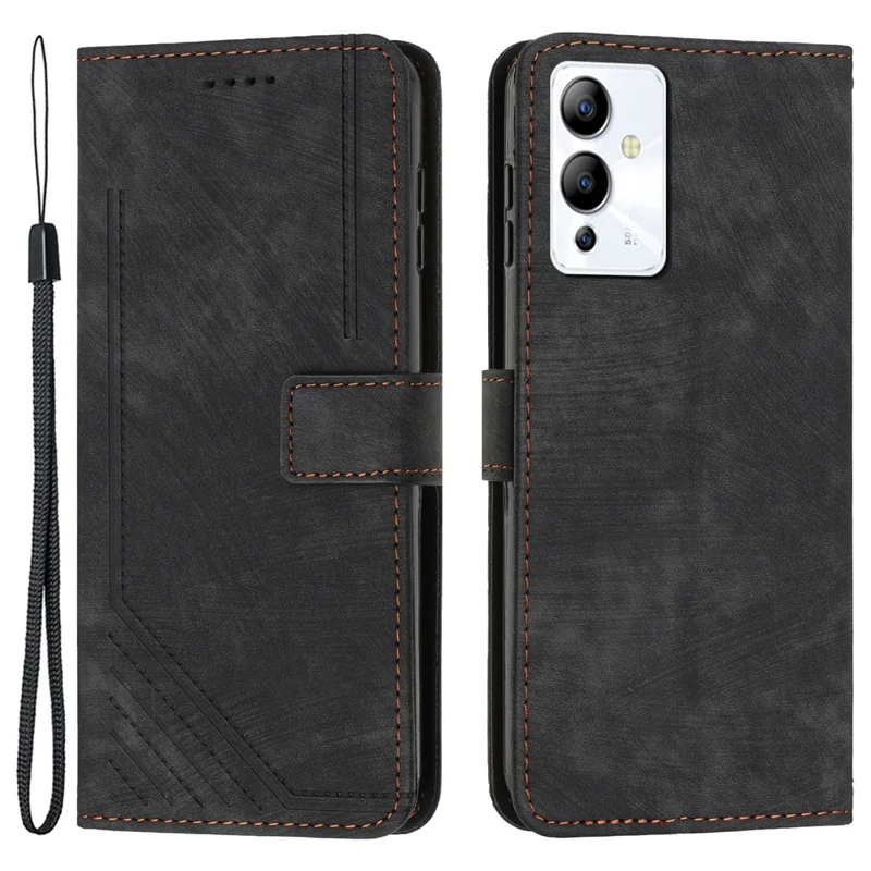 Para Infinix Note 12 5G / Note 12 Pro 5G Capa de Pele PU - Toque Telefone Case Lines Imprinted Wallet Cover Stand - Preto