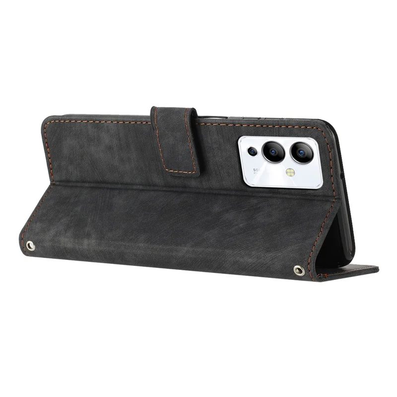 Para Infinix Note 12 5G / Note 12 Pro 5G Capa de Pele PU - Toque Telefone Case Lines Imprinted Wallet Cover Stand - Preto