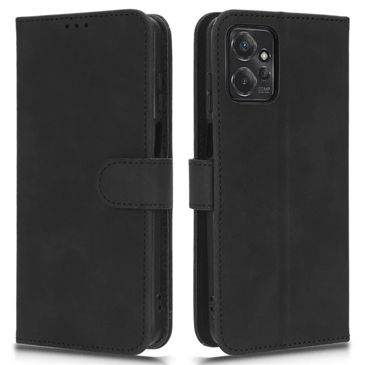 Pour Motorola Moto G Power 5G Étui de téléphone à rabat en cuir PU - touch Folio Wallet Cover Stand - Noir