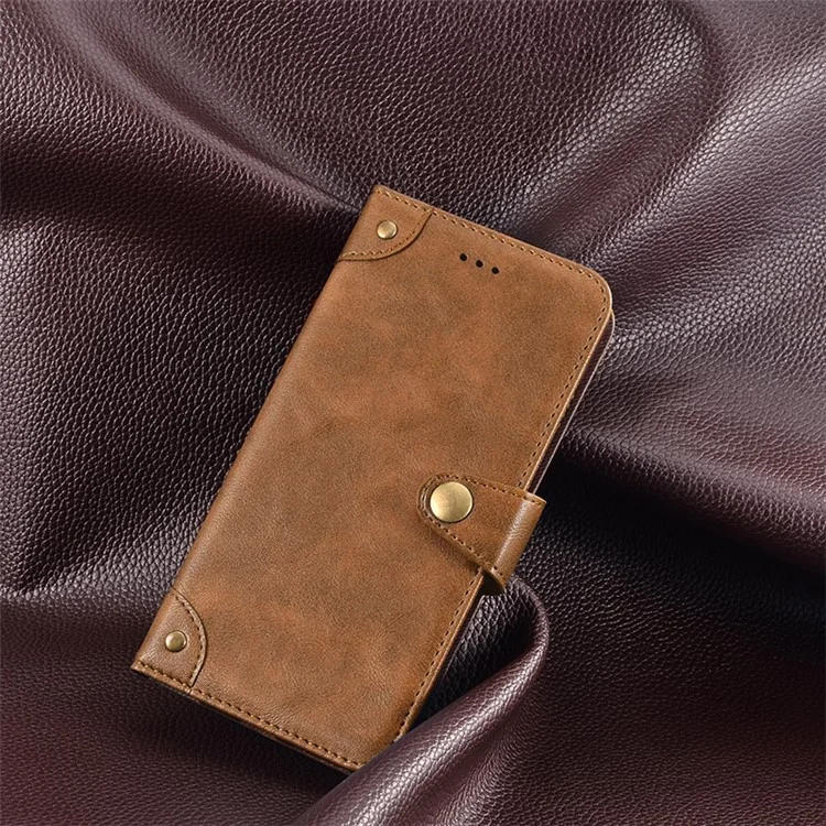 IDEWEI Pour Realme C33 2023 4G / C33 4G Étui de téléphone en cuir PU anti-rayures Étui portefeuille Smartphone Support de téléphone - Marron