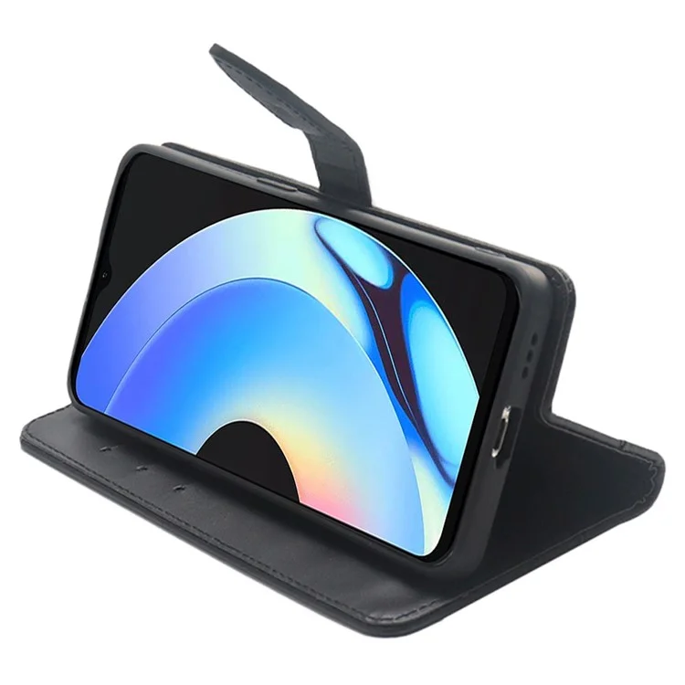 IDEWEI Pour Realme C33 2023 4G / C33 4G Bi-Color Design Étui de téléphone avec support et fentes pour cartes - Noir