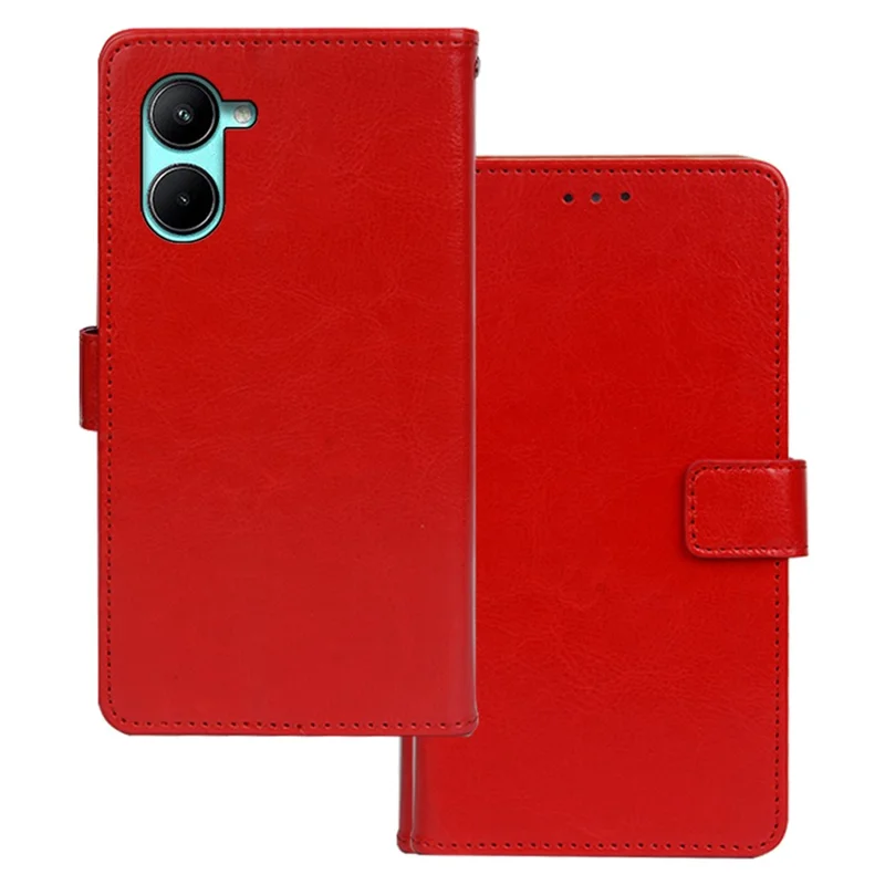 IDEWEI For Realme C33 2023 4G / C33 4G Cell Phone Wallet Cover Crazy Horse Texture Leather Stand Phone Case - Red