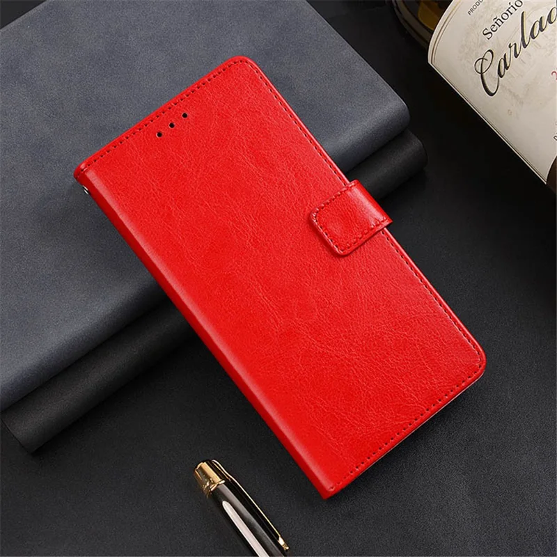IDEWEI For Realme C33 2023 4G / C33 4G Cell Phone Wallet Cover Crazy Horse Texture Leather Stand Phone Case - Red