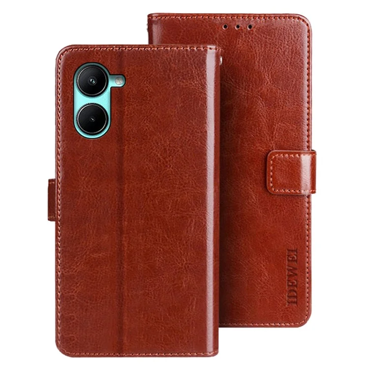 IDEWEI For Realme C33 2023 4G / C33 4G Wallet Crazy Horse Texture Stand Cover PU Leather Phone Case - Brown