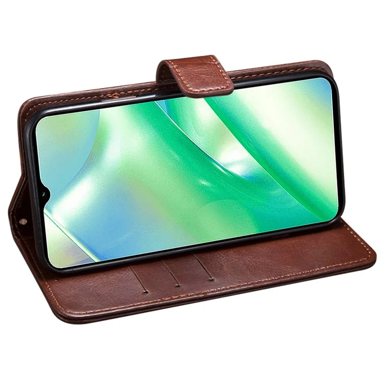 IDEWEI For Realme C33 2023 4G / C33 4G Wallet Crazy Horse Texture Stand Cover PU Leather Phone Case - Brown