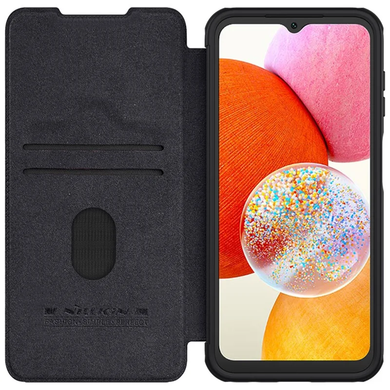 NILLKIN Qin Pro Series for Samsung Galaxy AA14 5G / A14 4G PU Leather+PC+TPU Phone Case Slide Lens Protection Card Slot Cover - Black