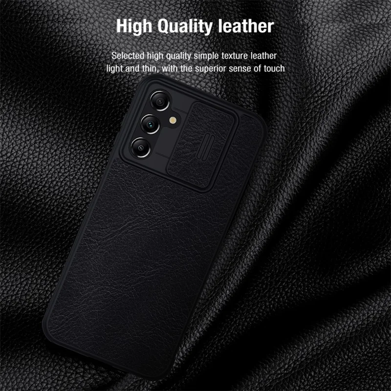 NILLKIN Qin Pro Series for Samsung Galaxy AA14 5G / A14 4G PU Leather+PC+TPU Phone Case Slide Lens Protection Card Slot Cover - Black