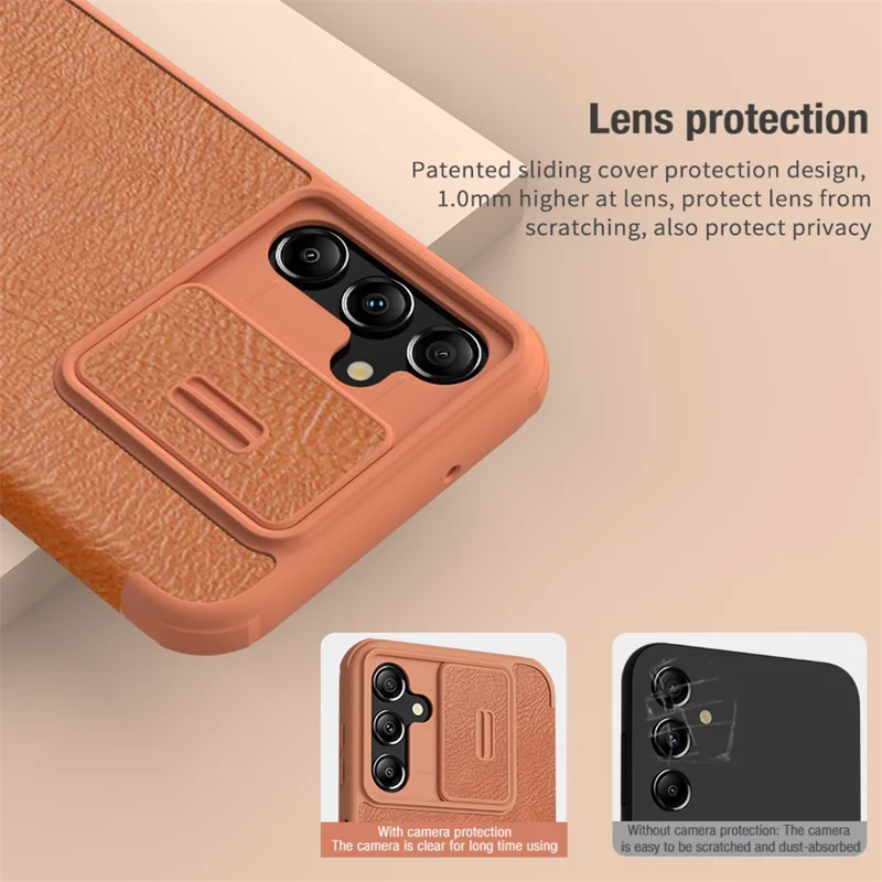 NILLKIN Qin Pro Series for Samsung Galaxy AA14 5G / A14 4G PU Leather+PC+TPU Phone Case Slide Lens Protection Card Slot Cover - Black