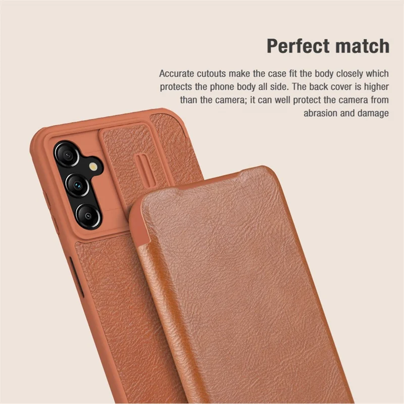 NILLKIN Qin Pro Series for Samsung Galaxy AA14 5G / A14 4G PU Leather+PC+TPU Phone Case Slide Lens Protection Card Slot Cover - Black