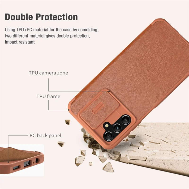 NILLKIN Qin Pro Series for Samsung Galaxy AA14 5G / A14 4G PU Leather+PC+TPU Phone Case Slide Lens Protection Card Slot Cover - Black