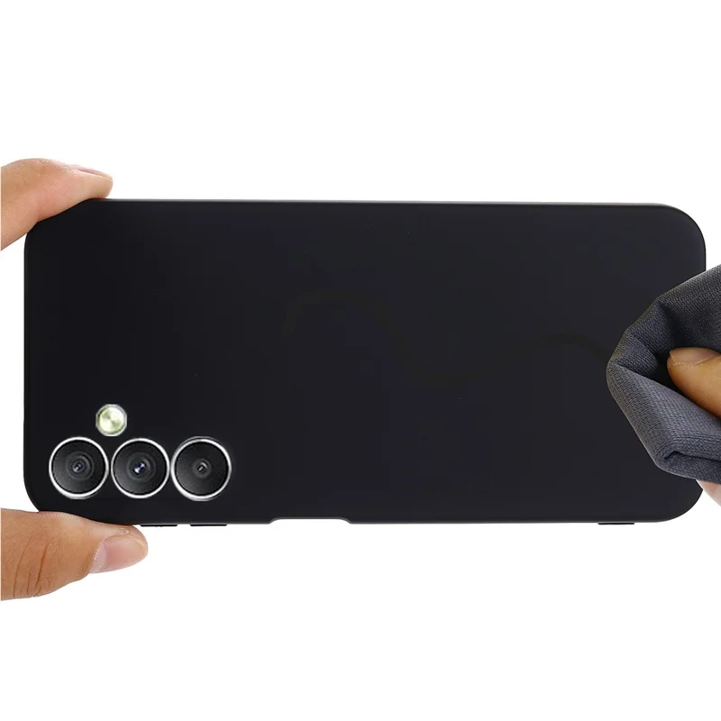 For Samsung Galaxy M14 5G Liquid Silicone Phone Case Soft Lining Shockproof Protective Cover with Strap - Black
