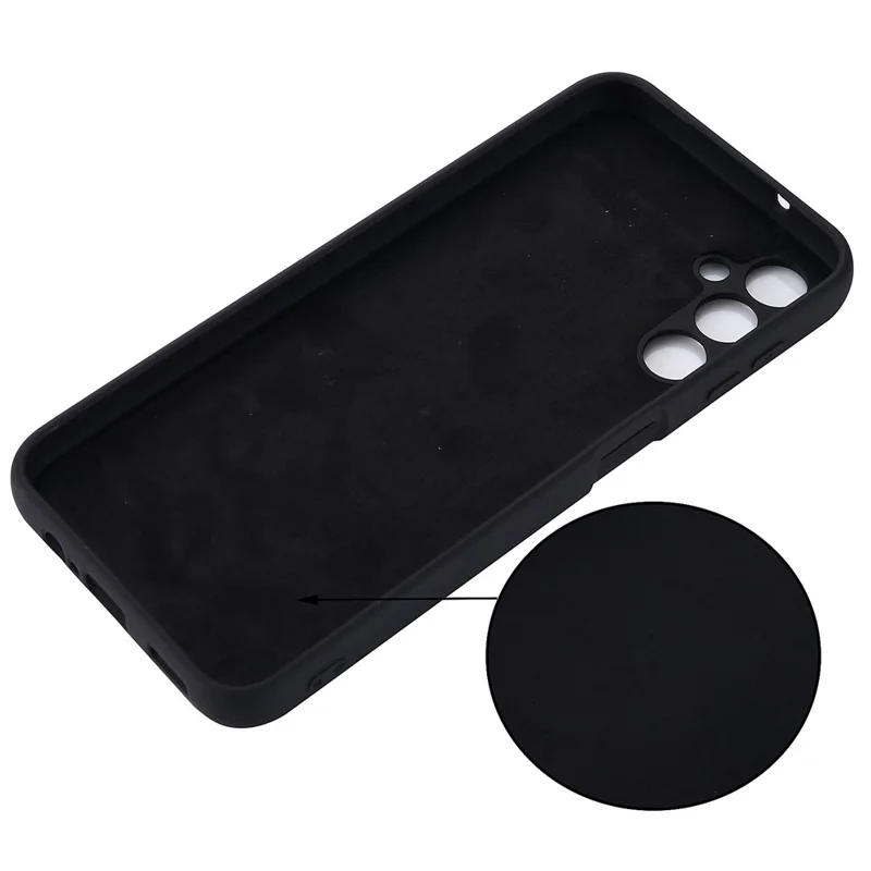 For Samsung Galaxy M14 5G Liquid Silicone Phone Case Soft Lining Shockproof Protective Cover with Strap - Black