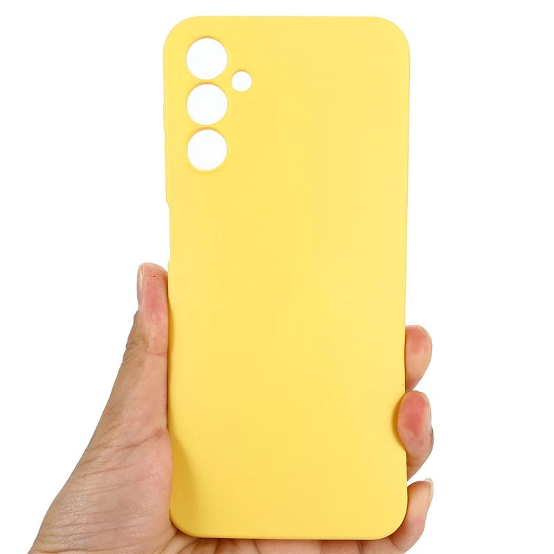 For Samsung Galaxy M14 5G Liquid Silicone Phone Case Soft Lining Shockproof Protective Cover with Strap - Yellow
