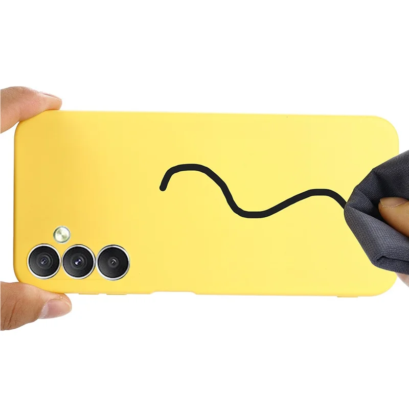 For Samsung Galaxy M14 5G Liquid Silicone Phone Case Soft Lining Shockproof Protective Cover with Strap - Yellow