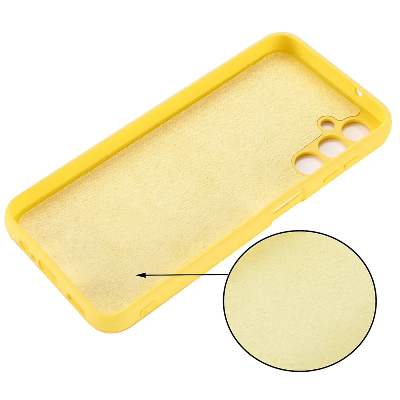 For Samsung Galaxy M14 5G Liquid Silicone Phone Case Soft Lining Shockproof Protective Cover with Strap - Yellow