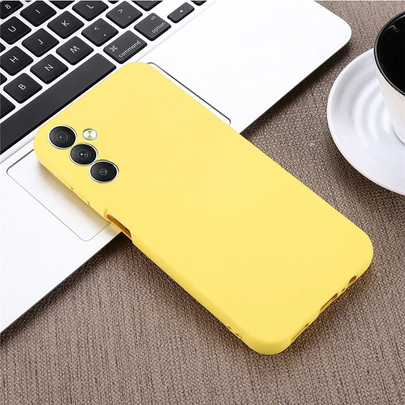 For Samsung Galaxy M14 5G Liquid Silicone Phone Case Soft Lining Shockproof Protective Cover with Strap - Yellow