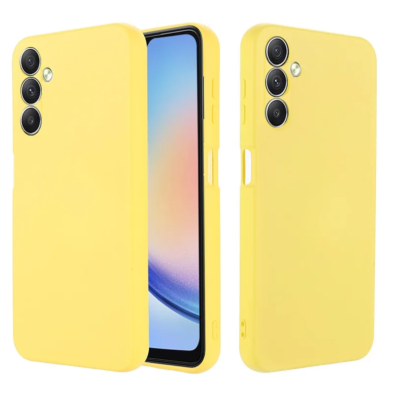 For Samsung Galaxy M14 5G Liquid Silicone Phone Case Soft Lining Shockproof Protective Cover with Strap - Yellow