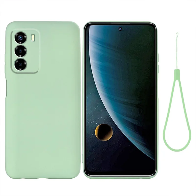 Funda de silicona líquida para ZTE Blade V40 Vita, funda de teléfono con forro suave antiarañazos con correa - Verde