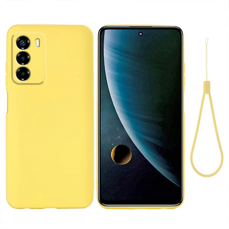 Liquid Silicone Case for ZTE Blade V40 Vita , Soft Lining Anti-Scratch Phone Cover with Strap - Yellow