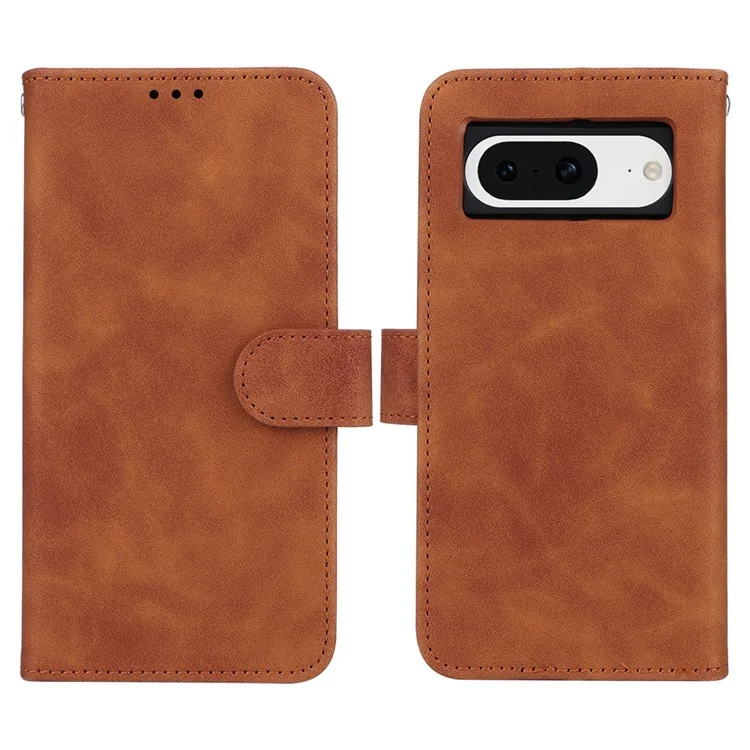 Für Google Pixel 8 Leder Flip Wallet Phone Case Skin-Touch Schockfester Ständer Cover - Braun
