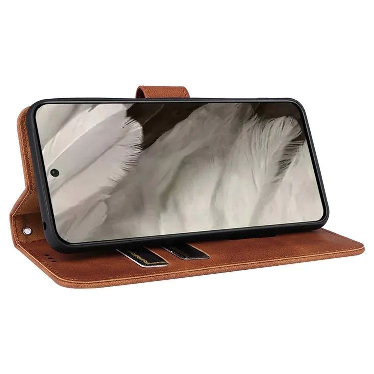Für Google Pixel 8 Leder Flip Wallet Phone Case Skin-Touch Schockfester Ständer Cover - Braun