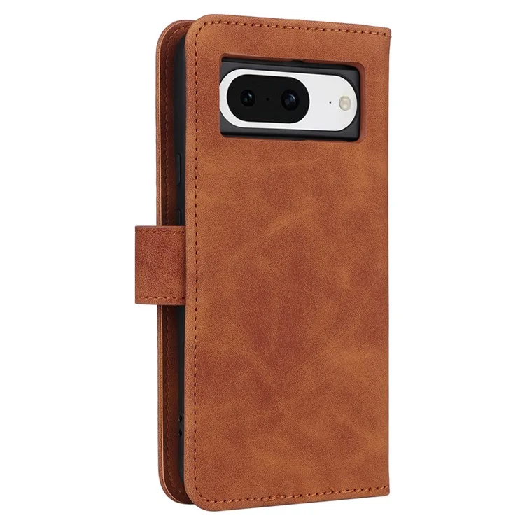 Für Google Pixel 8 Leder Flip Wallet Phone Case Skin-Touch Schockfester Ständer Cover - Braun