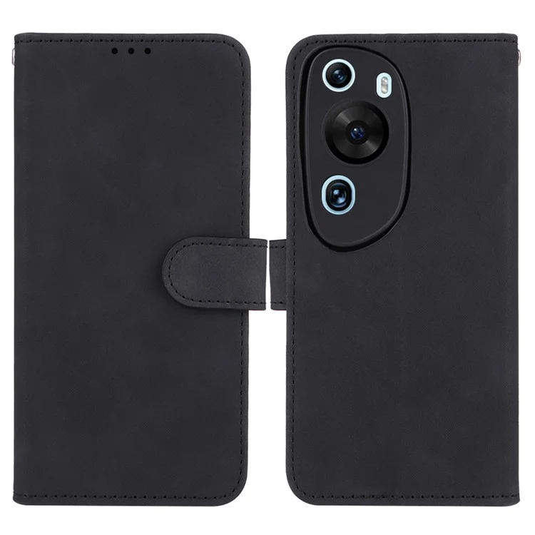 Para Huawei P60 Art PU Leather Folio Flip Cover Wallet Stand Skin-Touch Phone Case - Negro