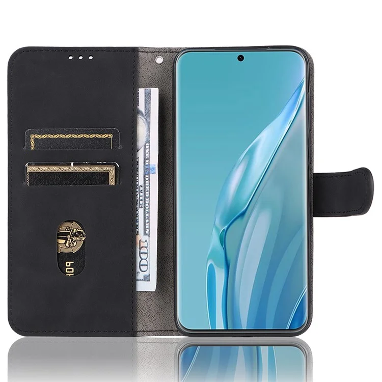 Para Huawei P60 Art PU Leather Folio Flip Cover Wallet Stand Skin-Touch Phone Case - Negro