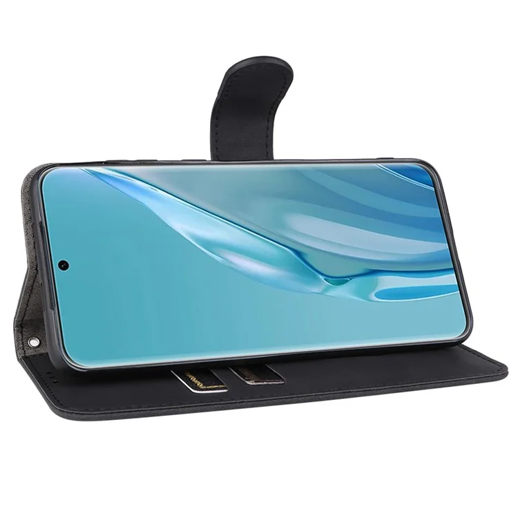 Para Huawei P60 Art PU Leather Folio Flip Cover Wallet Stand Skin-Touch Phone Case - Negro