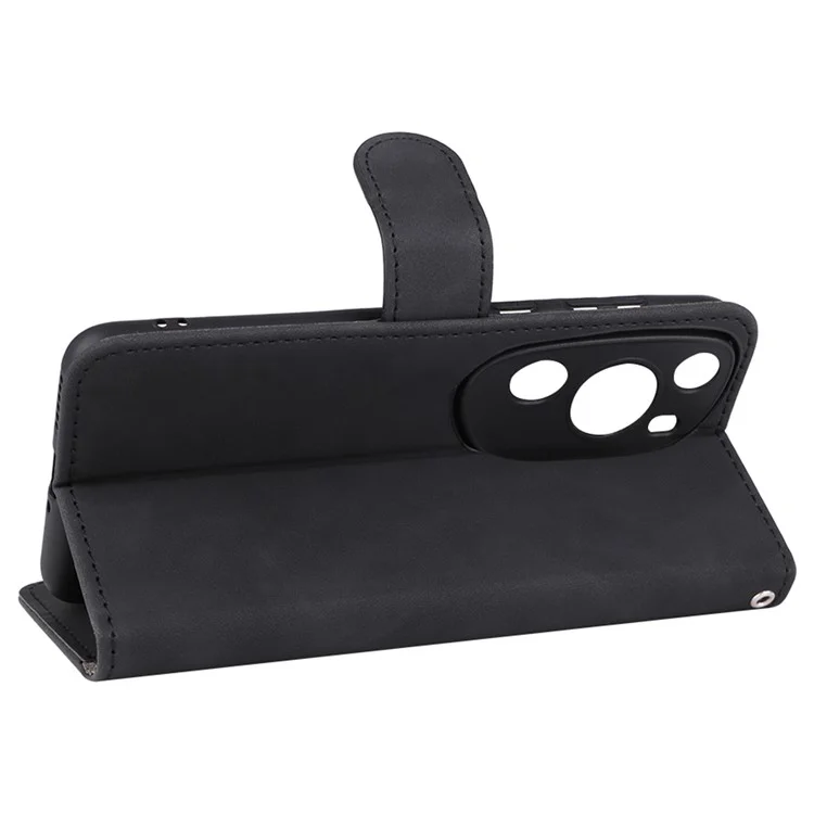 Para Huawei P60 Art PU Leather Folio Flip Cover Wallet Stand Skin-Touch Phone Case - Negro