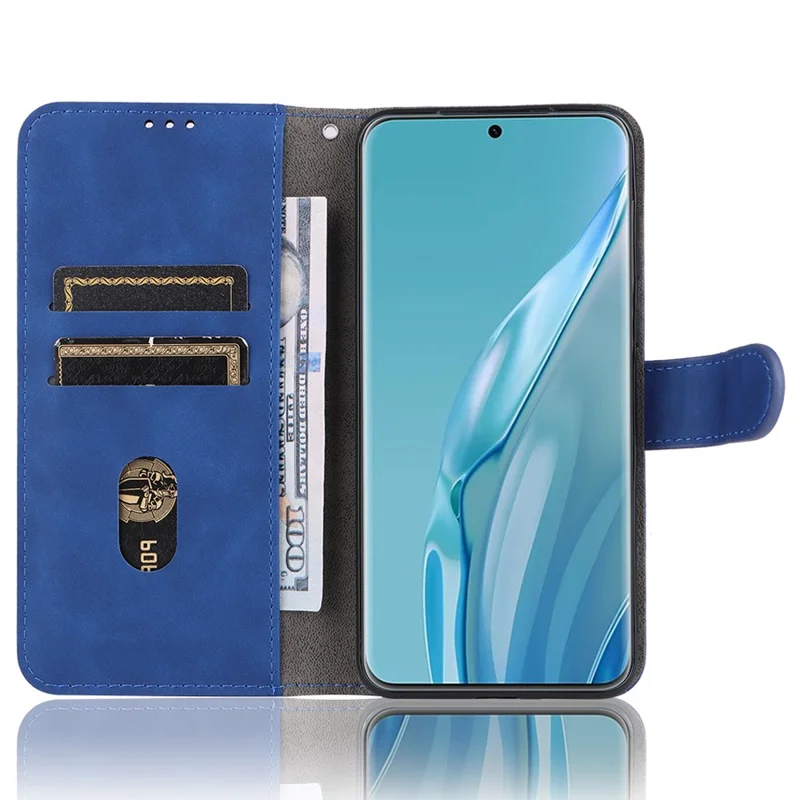 For Huawei P60 Art PU Leather Folio Flip Cover Wallet Stand Skin-Touch Phone Case - Blue