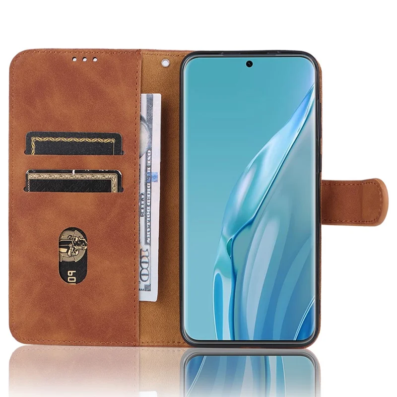 For Huawei P60 Art PU Leather Folio Flip Cover Wallet Stand Skin-Touch Phone Case - Brown
