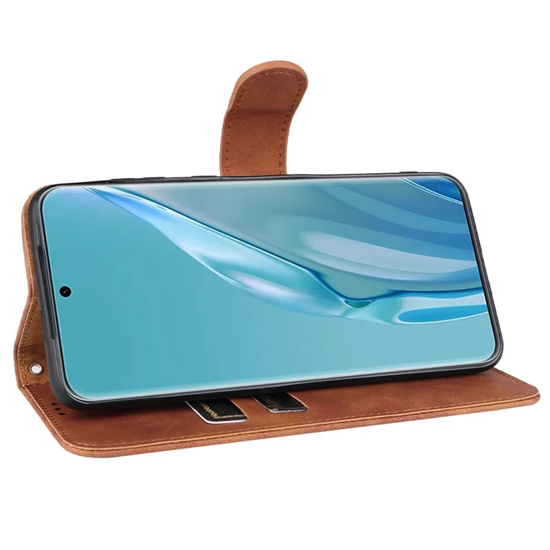 For Huawei P60 Art PU Leather Folio Flip Cover Wallet Stand Skin-Touch Phone Case - Brown