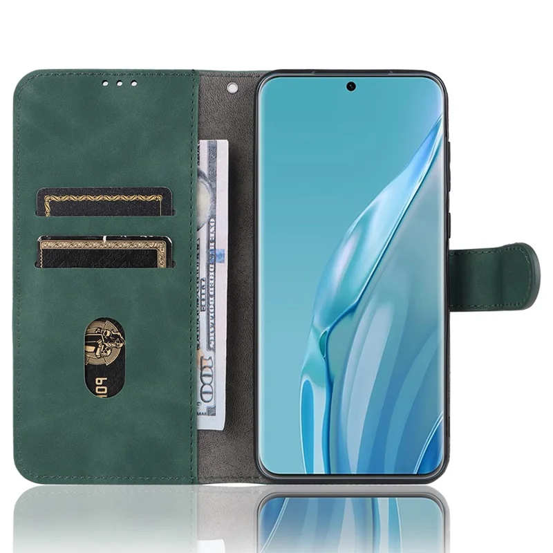 For Huawei P60 Art PU Leather Folio Flip Cover Wallet Stand Skin-Touch Phone Case - Green
