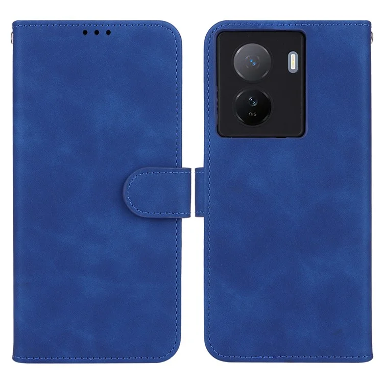 Para vivo iQOO Z7 5G Skin-touch Leather Phone Case Wallet Stand Folio Flip Cover - Azul