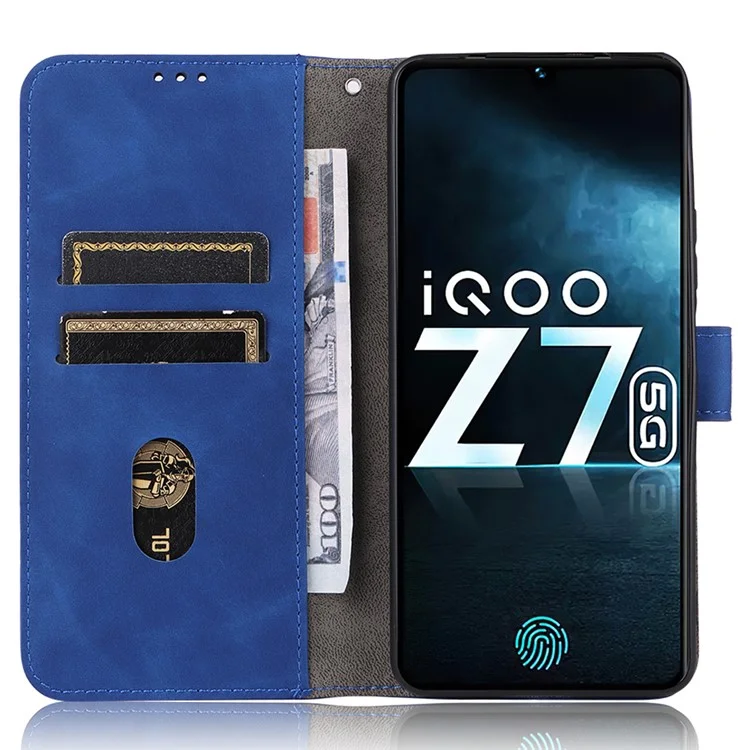 Para vivo iQOO Z7 5G Skin-touch Leather Phone Case Wallet Stand Folio Flip Cover - Azul