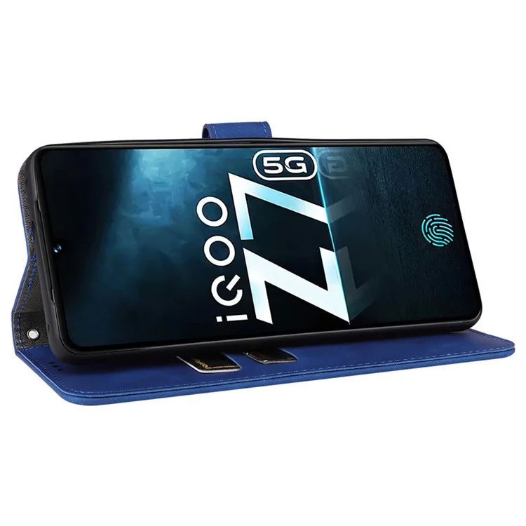 Para vivo iQOO Z7 5G Skin-touch Leather Phone Case Wallet Stand Folio Flip Cover - Azul