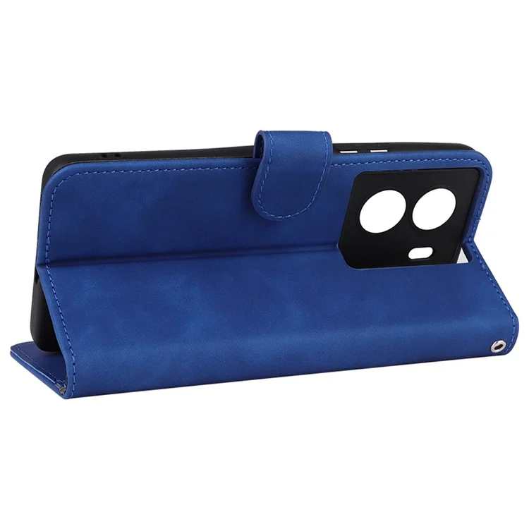Para vivo iQOO Z7 5G Skin-touch Leather Phone Case Wallet Stand Folio Flip Cover - Azul
