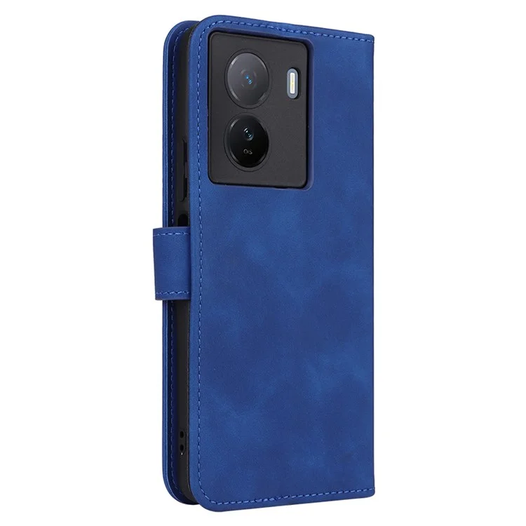 Para vivo iQOO Z7 5G Skin-touch Leather Phone Case Wallet Stand Folio Flip Cover - Azul