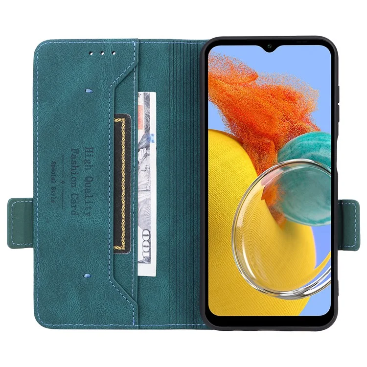 Per Samsung Galaxy M14 5G Custodia Portafoglio in Pelle Decorazione Hardware Flip Stand Cover - Blu