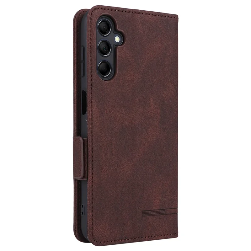 For Samsung Galaxy M14 5G Leather Wallet Phone Case Hardware Decor Flip Stand Cover - Coffee