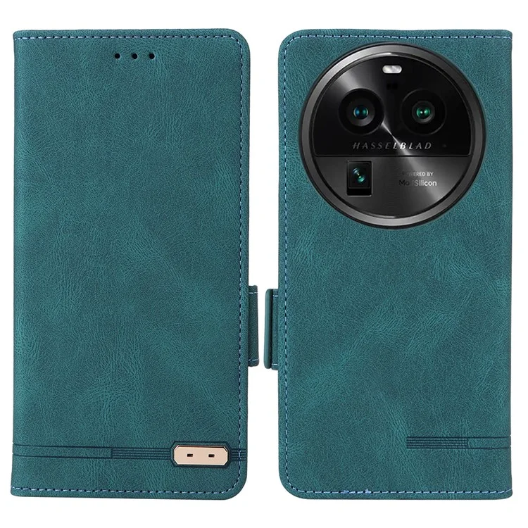 For Oppo Find X6 Hardware Decor Stand Cover PU Leather Wallet Anti-drop Phone Case - Blue