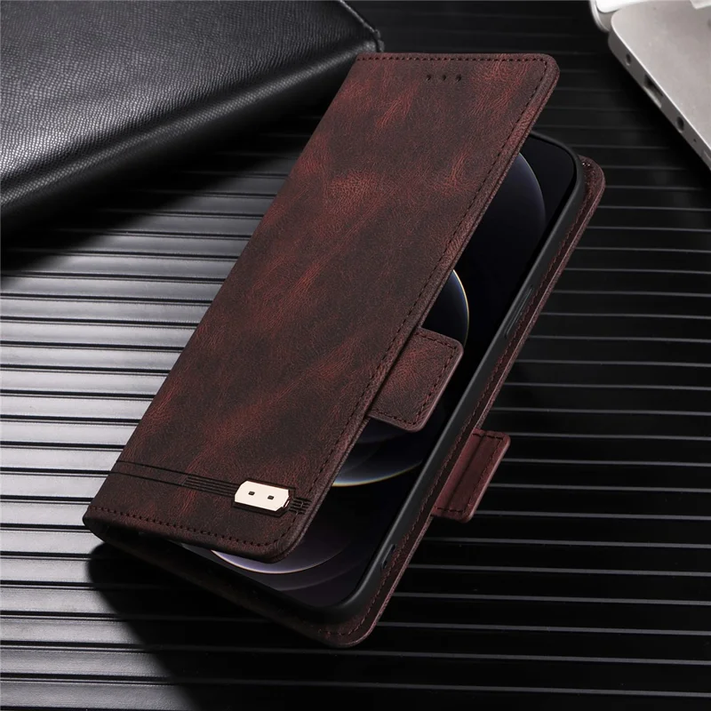 For Oppo Find X6 Hardware Decor Stand Cover PU Leather Wallet Anti-drop Phone Case - Coffee