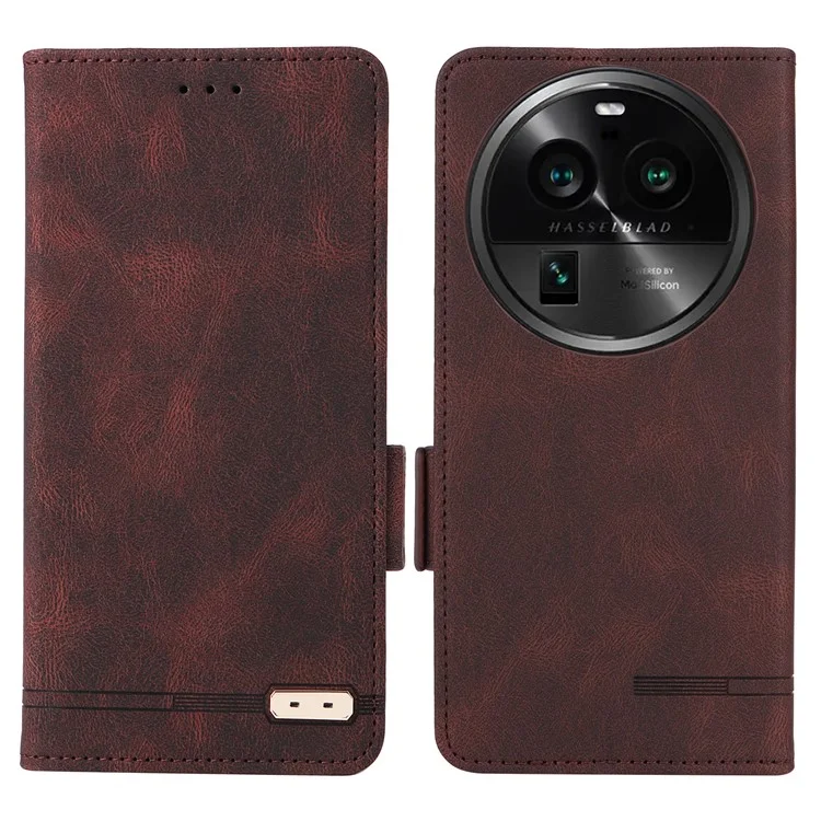 For Oppo Find X6 Pro PU Leather Wallet Phone Case Hardware Decor Folding Stand Cover - Coffee