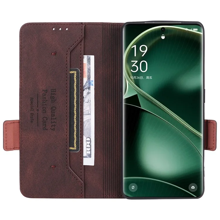 For Oppo Find X6 Pro PU Leather Wallet Phone Case Hardware Decor Folding Stand Cover - Coffee