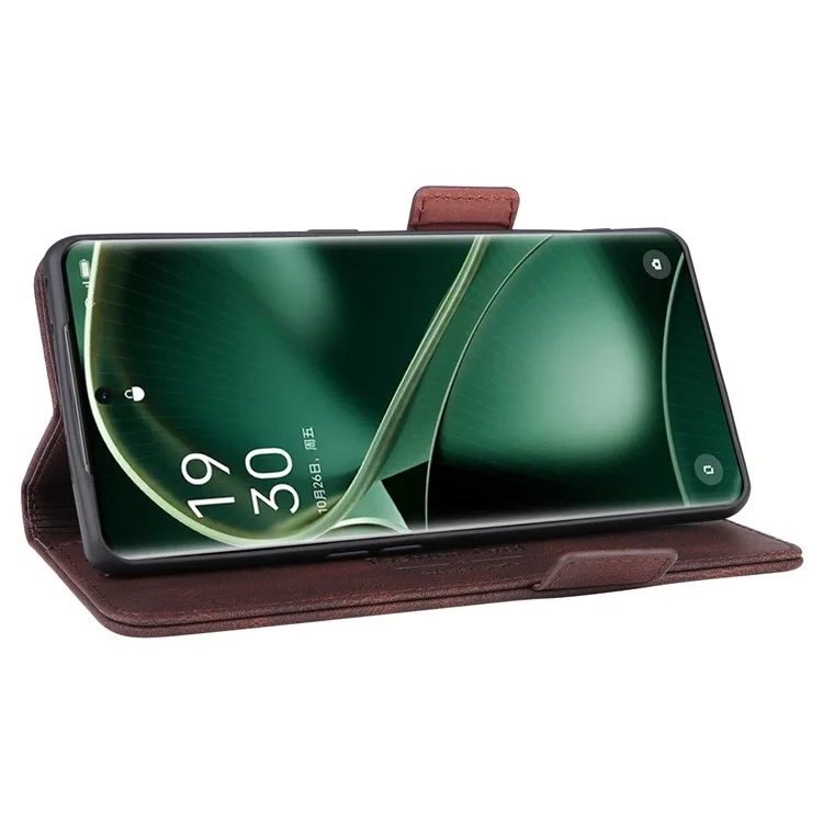 For Oppo Find X6 Pro PU Leather Wallet Phone Case Hardware Decor Folding Stand Cover - Coffee