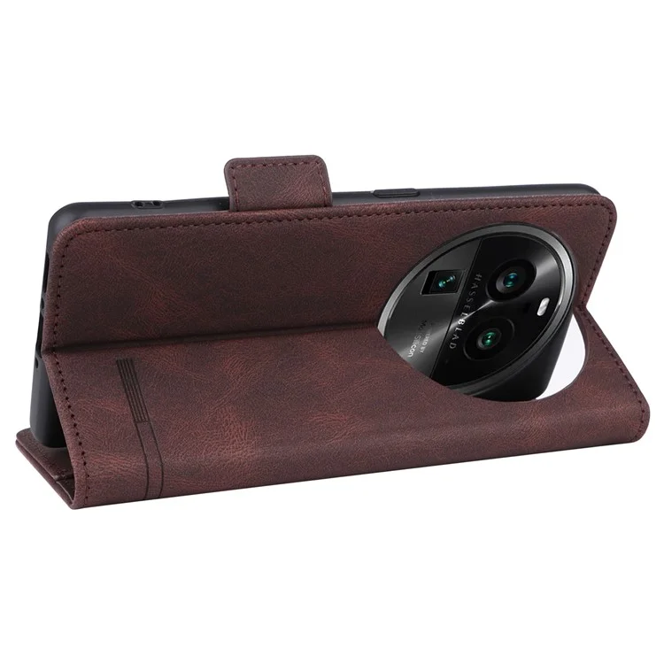 For Oppo Find X6 Pro PU Leather Wallet Phone Case Hardware Decor Folding Stand Cover - Coffee