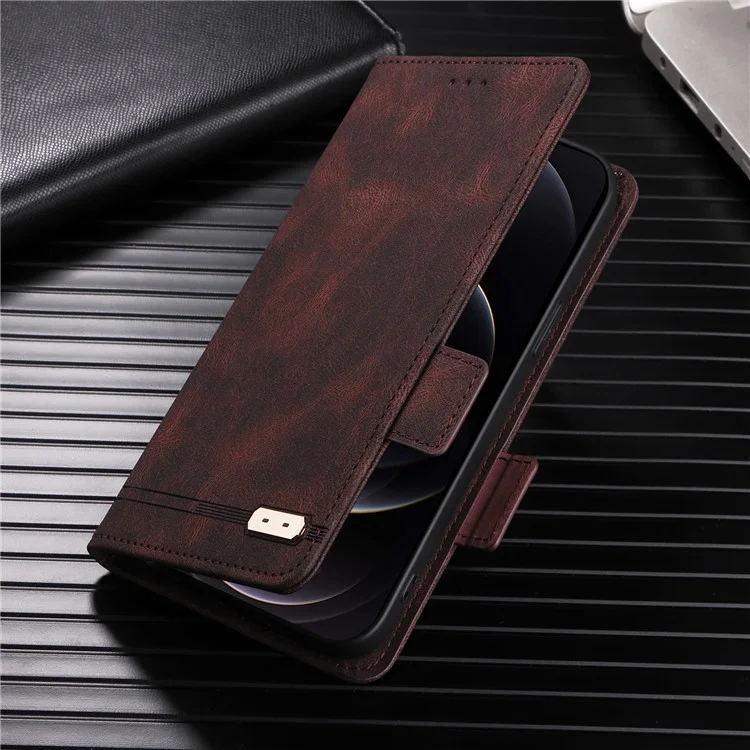 For Oppo Find X6 Pro PU Leather Wallet Phone Case Hardware Decor Folding Stand Cover - Coffee