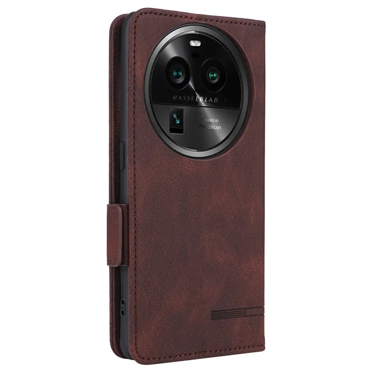 For Oppo Find X6 Pro PU Leather Wallet Phone Case Hardware Decor Folding Stand Cover - Coffee